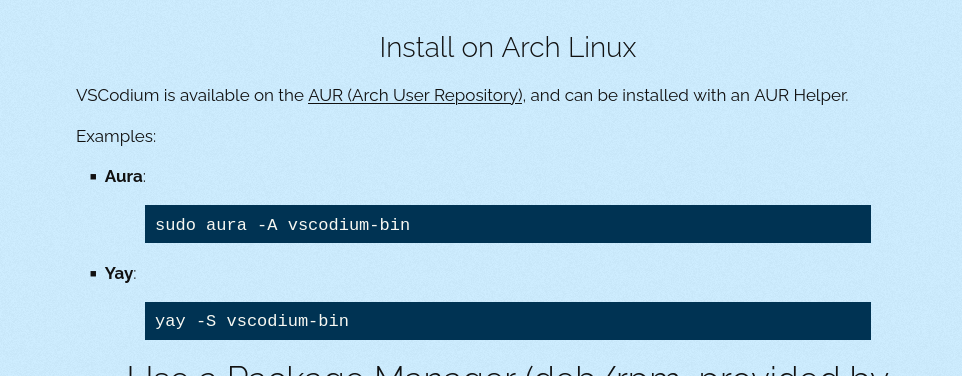 Vscodium telling me i need aura to install it.