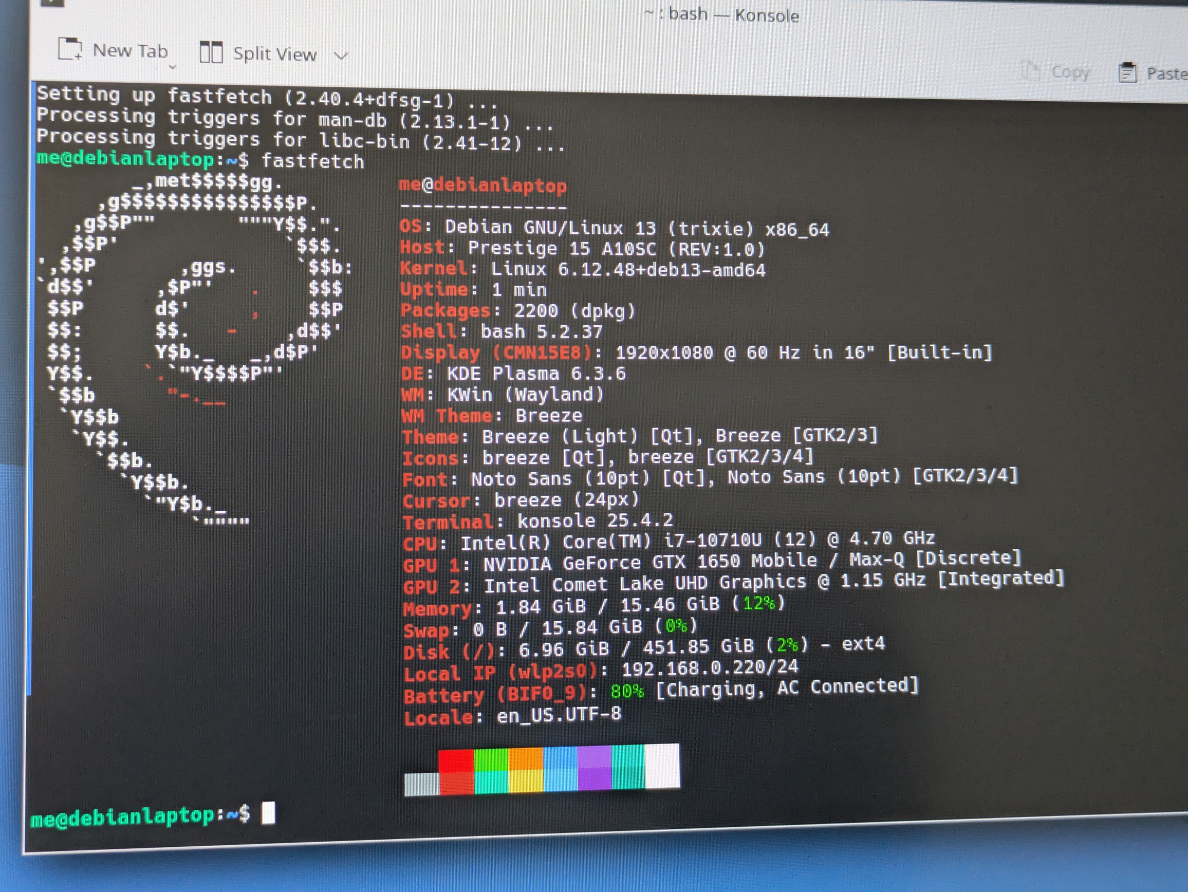 Screenshot of terminal: fastfetch