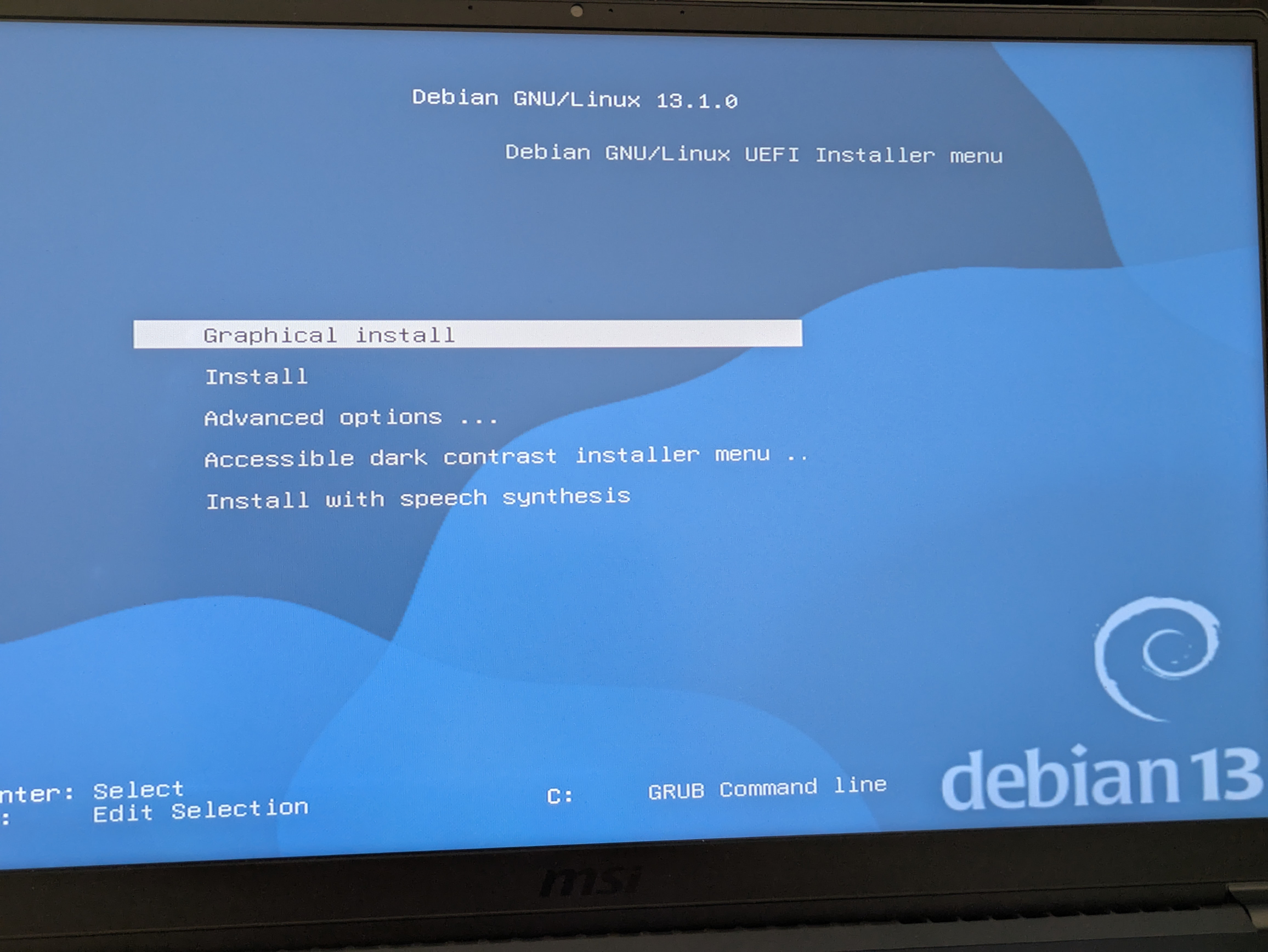 Debian installer screen