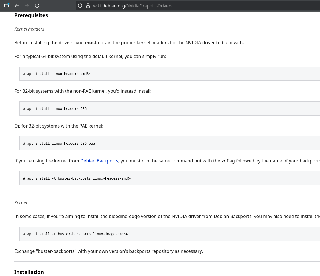 Debian wiki page for nvidia drivers
