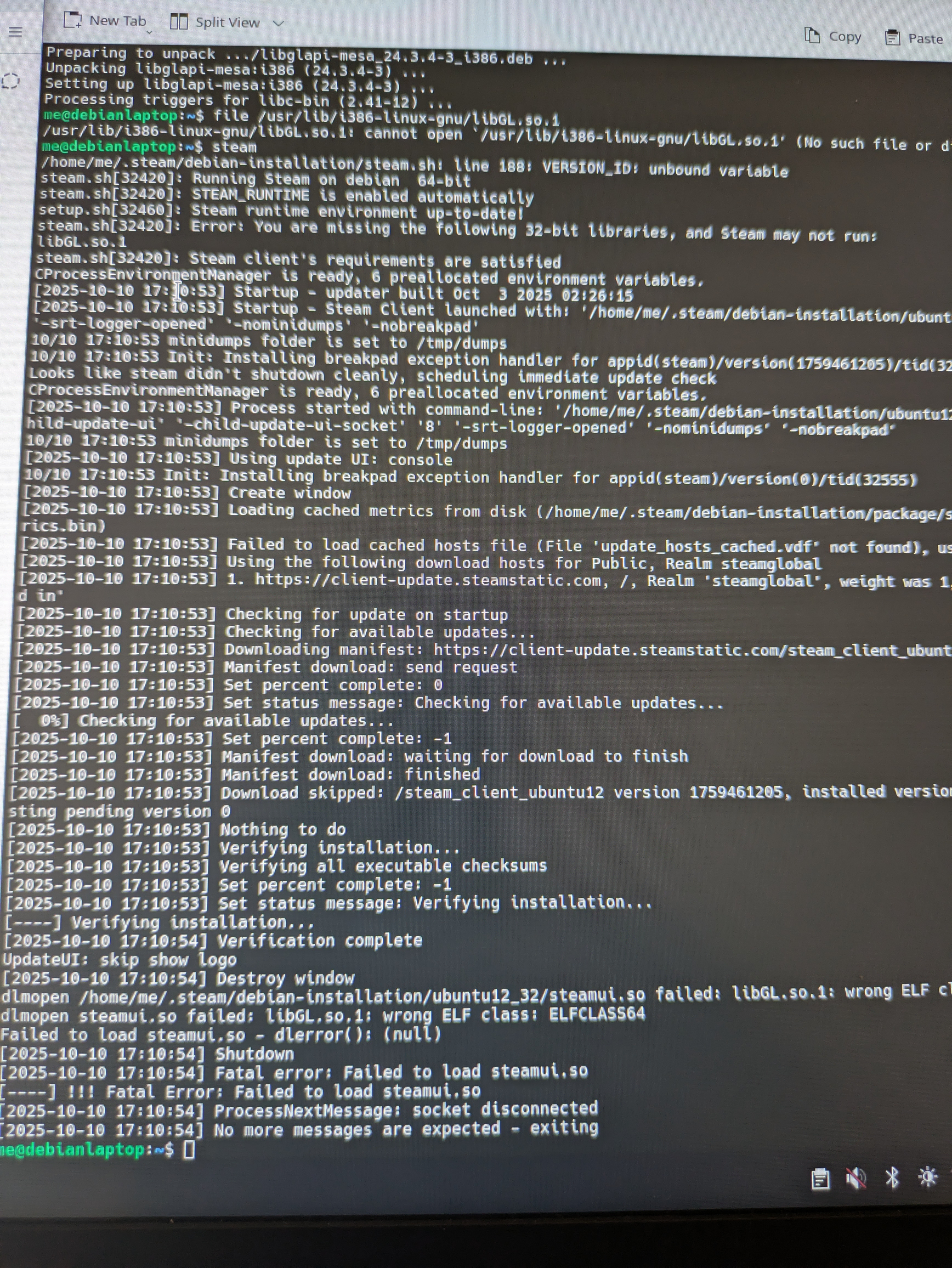 Error message when trying to run steam