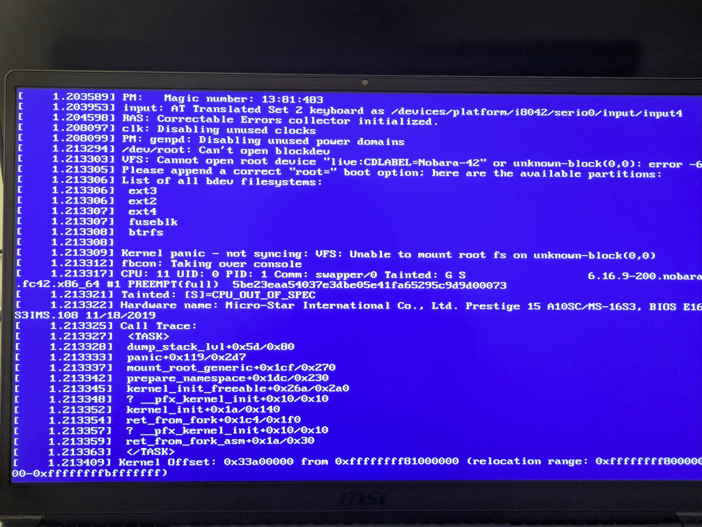 Error screen during nobara installation